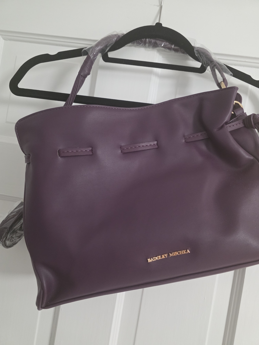 Badgley Mischka Deep Purple Hobo Bag with Gold Logo